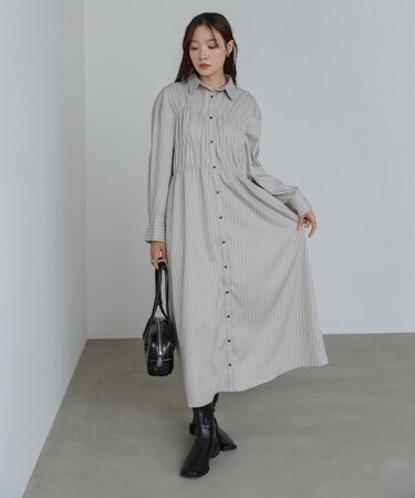 ストライプビスチェ風シャツワンピース