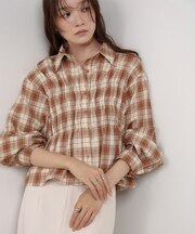 シャーリングビスチェ風デザインチェックシャツ