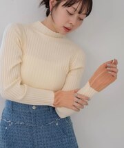 【選べるネック】シアー使いリブニットトップス