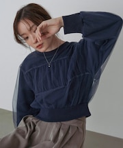 ショート丈チュールレイヤードスウェット