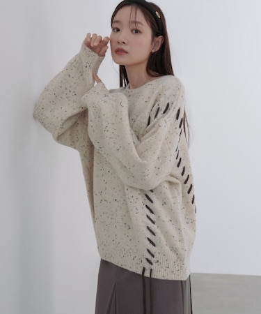 チョコチップ編み上げトップス