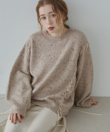 チョコチップ編み上げトップス