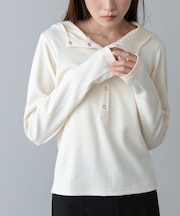 リブフーディーサムホール付カットトップス