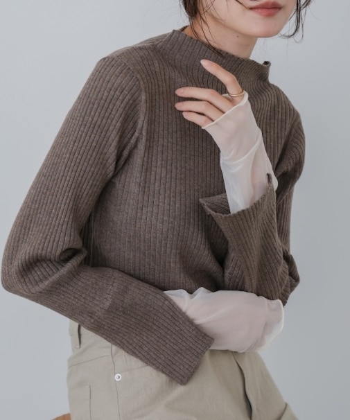 （選べるネック）チュールレイヤードリブニット