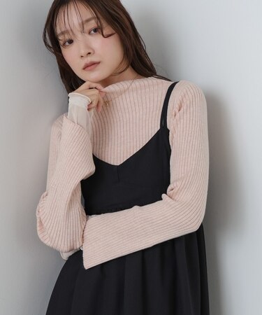 (選べるネック)チュールレイヤードリブニット