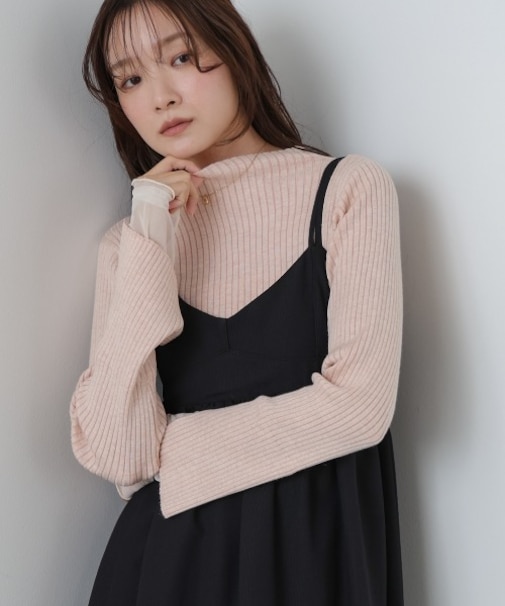 (選べるネック)チュールレイヤードリブニット