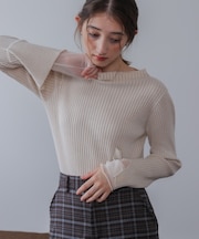 （選べるネック）チュールレイヤードリブニット