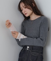 （選べるネック）チュールレイヤードリブニット