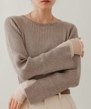 （選べるネック）チュールレイヤードリブニット