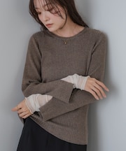 （選べるネック）チュールレイヤードリブニット