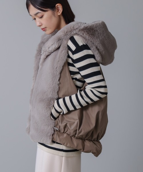 新品！異素材ＭＩＸダウンファーベスト ダウン&フェザー 異素材MIXダウンファーベスト｜ブージュルードの通販｜&mall