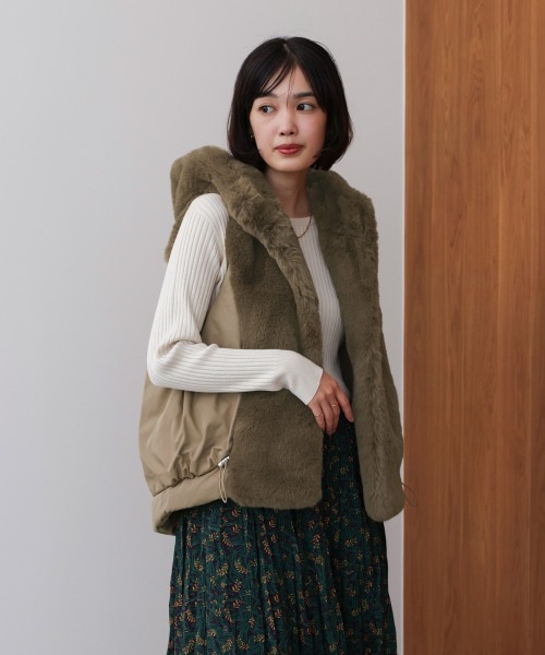 新品！異素材ＭＩＸダウンファーベスト ダウン&フェザー 異素材MIXダウンファーベスト｜ブージュルードの通販｜&mall