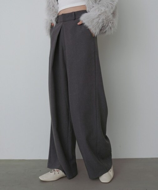 【選べるサイズ展開】フロントワイドタックネップ入ワイドパンツ