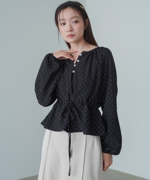 ドットウエストシャーリングブラウス