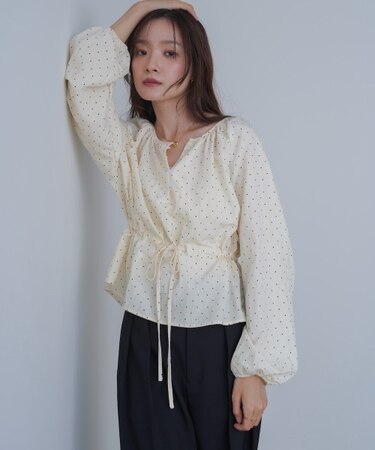 ドットウエストシャーリングブラウス