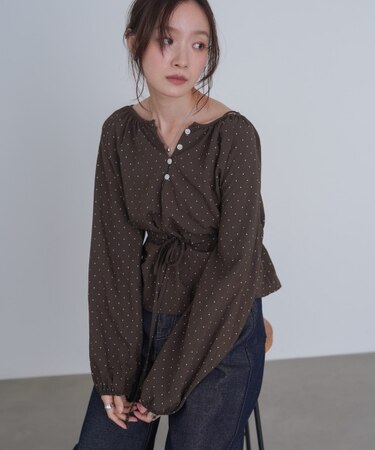 ドットウエストシャーリングブラウス