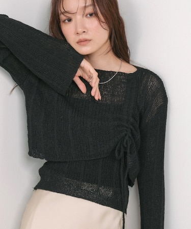 【Bab】シャーリングリボンクロップド丈トップス×キャミセット