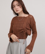 【Bab】シャーリングリボンクロップド丈トップス×キャミセット