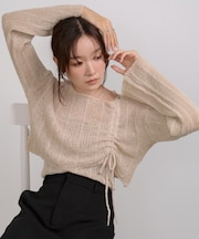 【Bab】シャーリングリボンクロップド丈トップス×キャミセット