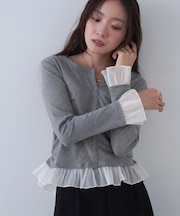 【Bab】裾フリルヘンリーネックカットソー
