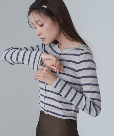 【Bab】シアーボーダーニットカーディガン