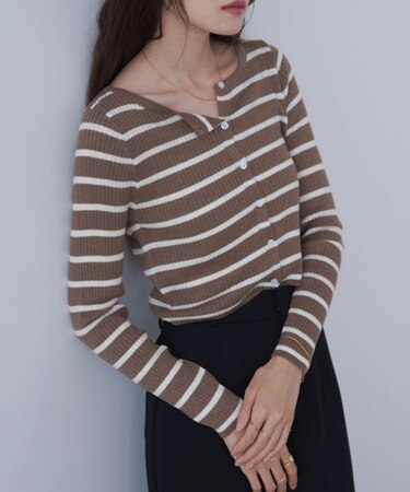 【Bab】シアーボーダーニットカーディガン