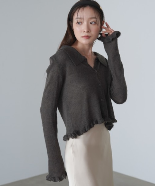 【Bab】フリルニットカーディガン