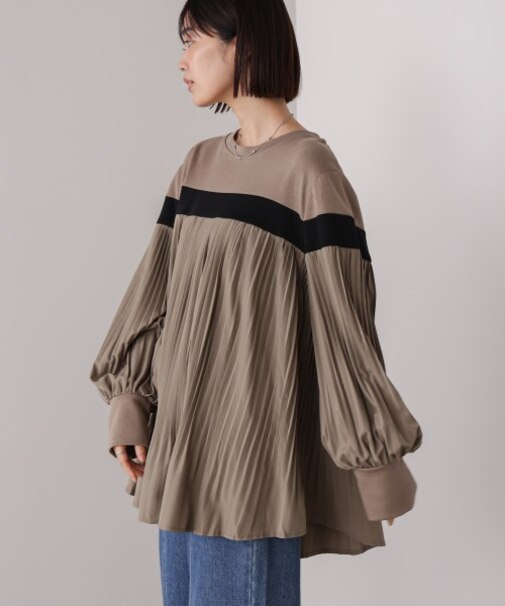 配色ラインプリーツプルオーバー