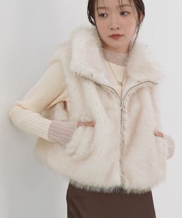 【Bab】ミックスファーＷジップベスト