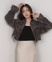 コーデュロイシャーリングリボンショートブラウス