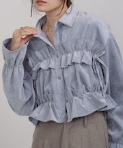 コーデュロイシャーリングリボンショートブラウス