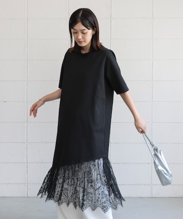 裾レースワンピース