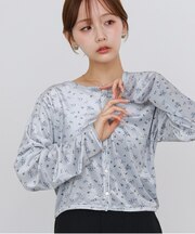 ベロアフラワープリントカーディガントップス