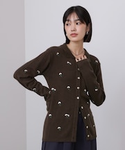 フラワー刺繍襟付きカーディガン