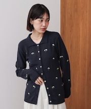 フラワー刺繍襟付きカーディガン
