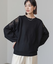 肩レースドルマンニットプルオーバー