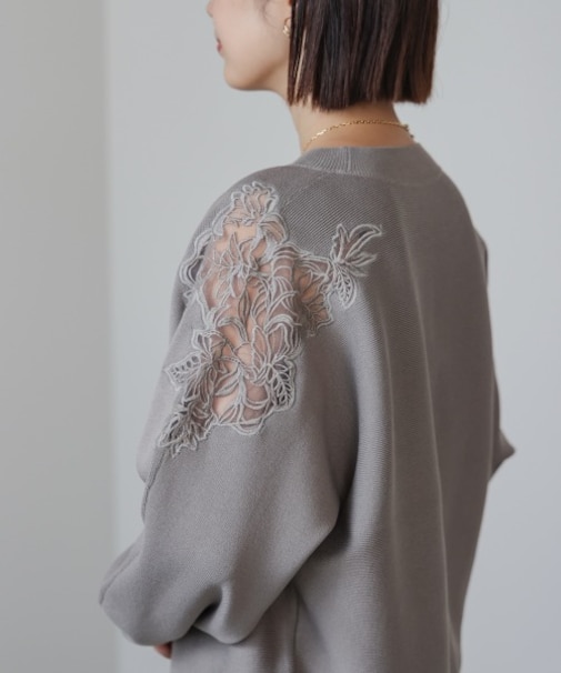 肩レースドルマンニットプルオーバー