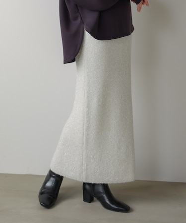 フィルムラメニットタイトスカート