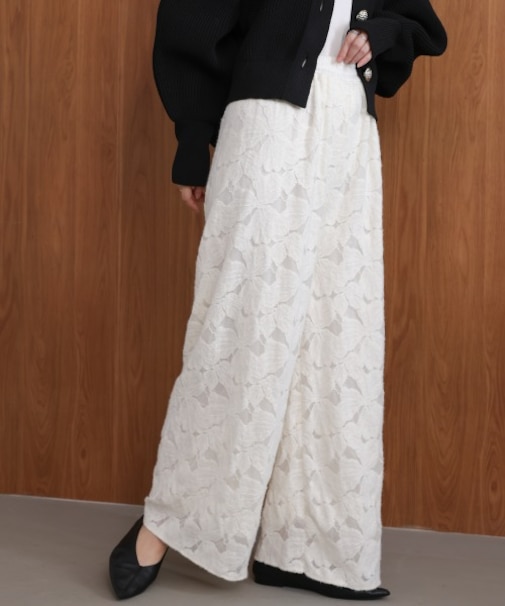 起毛レースワイドパンツ