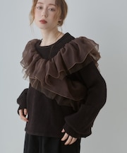 【Bab】アシンメトリーフリルニットトップス
