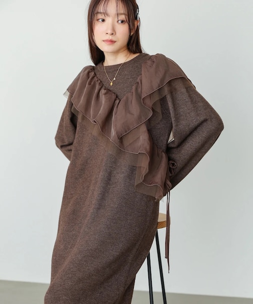 アシンメトリーフリルニットワンヒ゜ース
