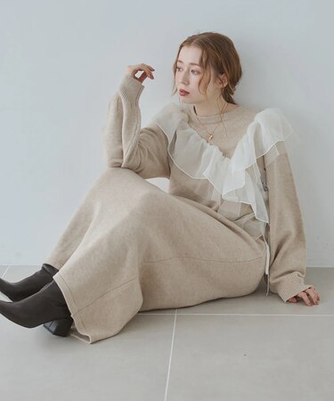 アシンメトリーフリルニットワンヒ゜ース