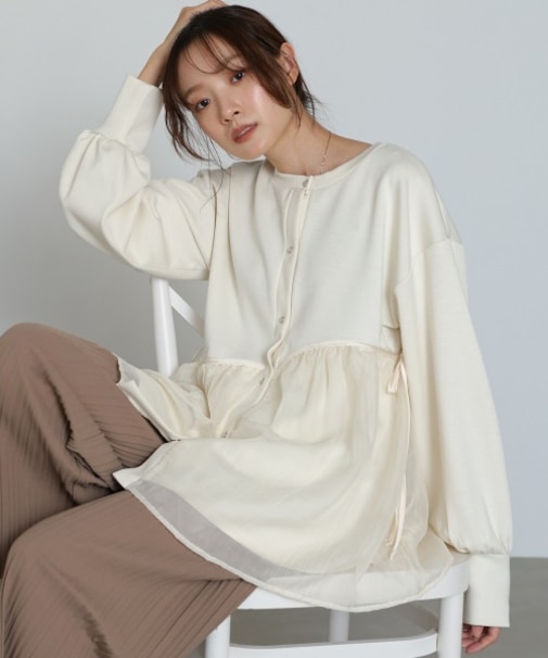 【Bab】前後２ＷＡＹペプラムオーガンジーポンチトップス