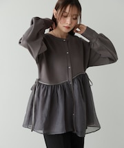 【Bab】前後２ＷＡＹペプラムオーガンジーポンチトップス