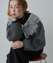 【Bab】レース衿付きショートニットカーディガン