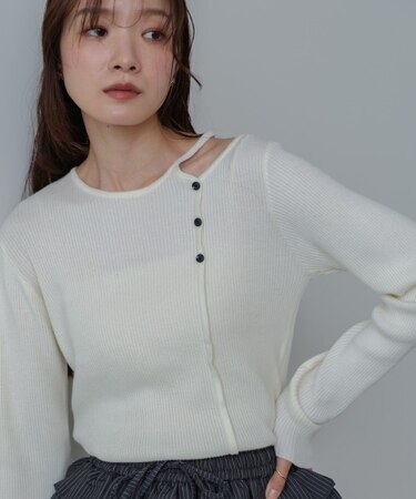 【Bab】ショルダースリットニットトップス