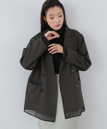 【Bab】シアー切替ダブルテーラードジャケット