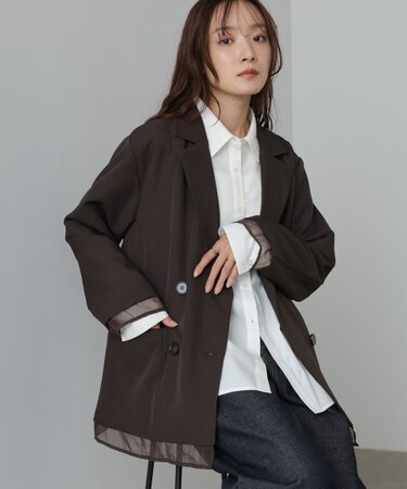 【Bab】シアー切替ダブルテーラードジャケット