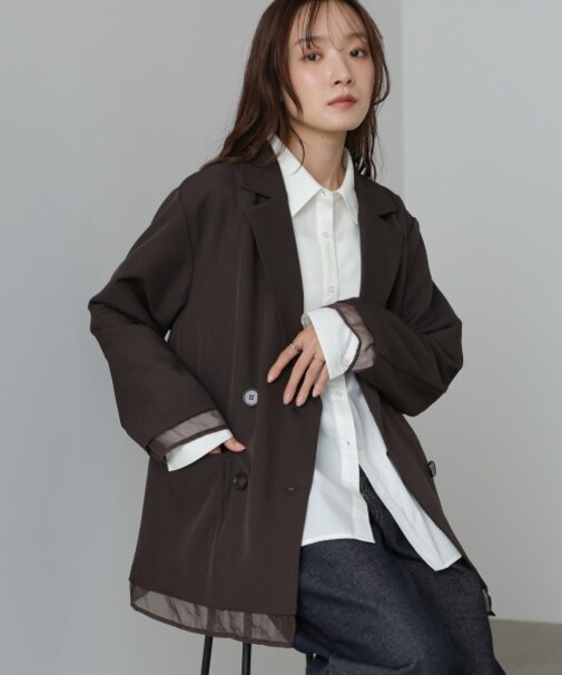 【Bab】シアー切替ダブルテーラードジャケット