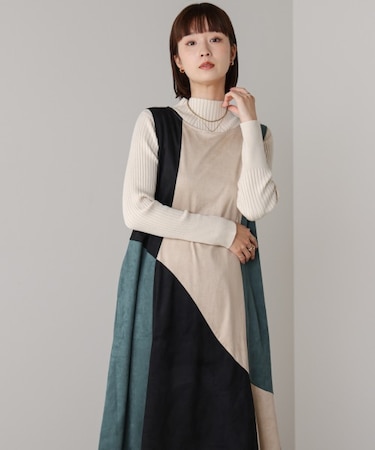 カラーブロックシルエットワンピース